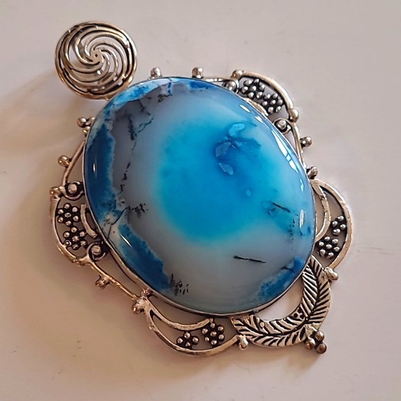 925 Silver Blue Dendrite Pendant - Picture 1 of 5